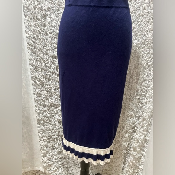 Spiegel NAVY Blue Knit WHITE RUFFLE HEM, VINTAGE PENCIL SKIRT SIZE M: - Picture 4 of 9